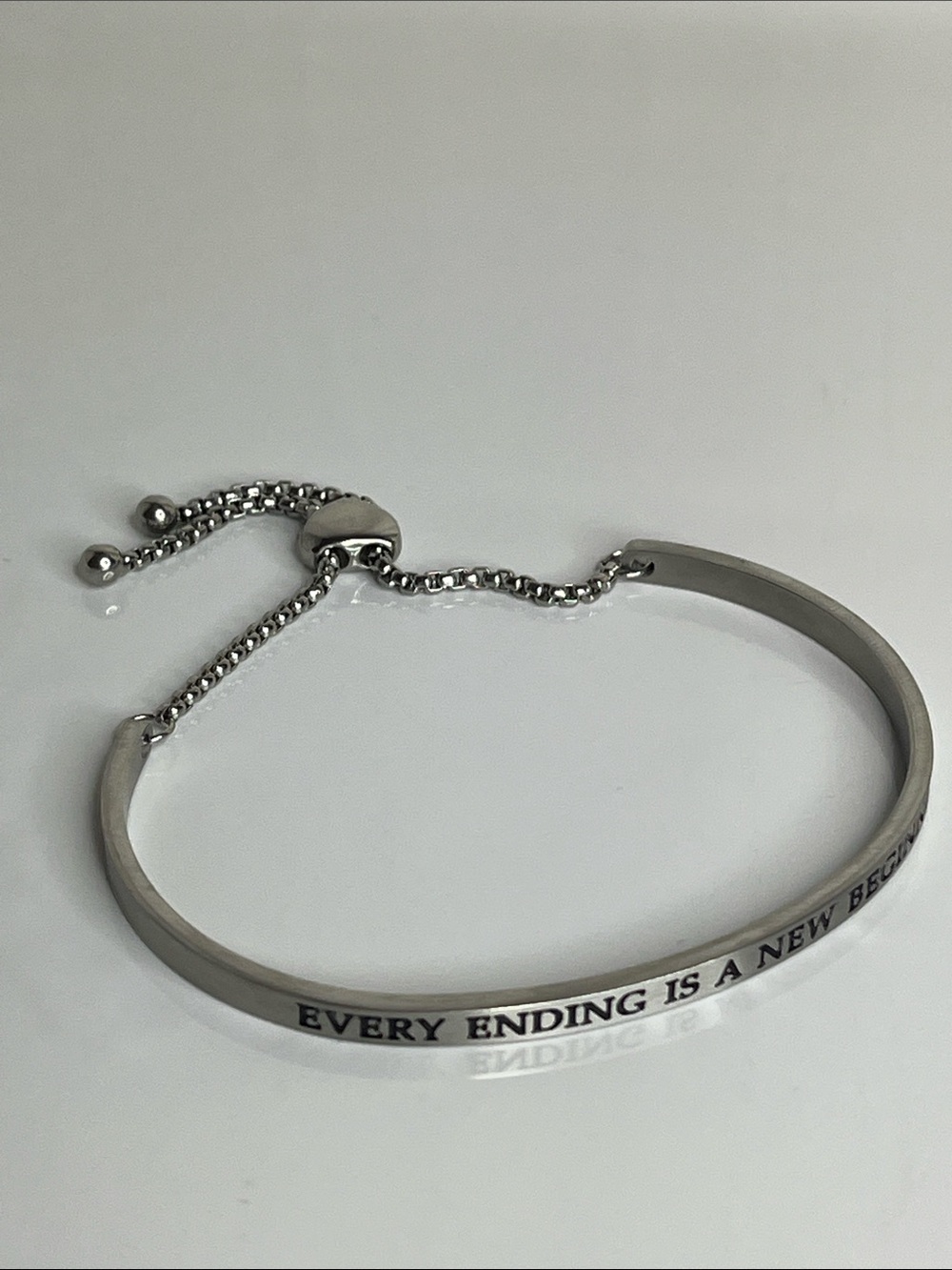Silver Inspirational Bangle Bracelet "Every Ending Is A New Beginning" - Picture 6 of 7